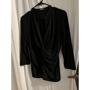 J.Mclaughlin Irina V Neck Band Collar Twist Top Black medium